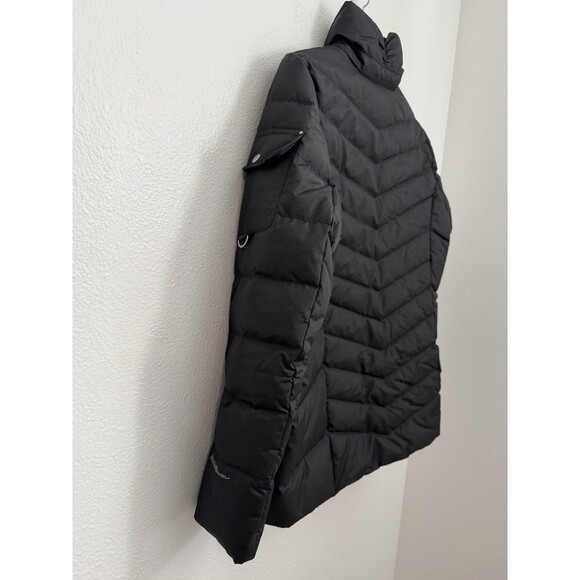 EDDIE BAUER Womans Goose Down Winter Coat Jacket Black Ski Size L EUC Cargo - Picture 5 of 9